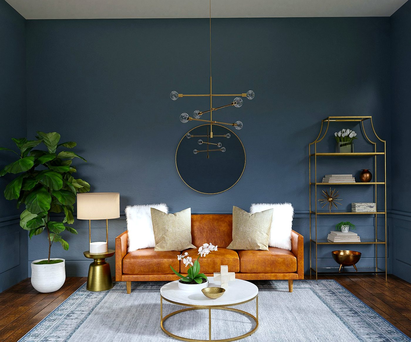 Sitting room with navy painted walls
